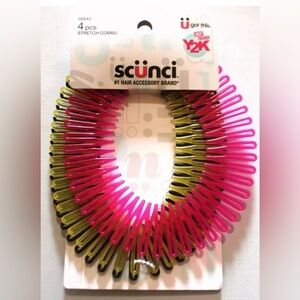 New Scunci 4 Piece Stretch Combs Pink Yellow Black Clear